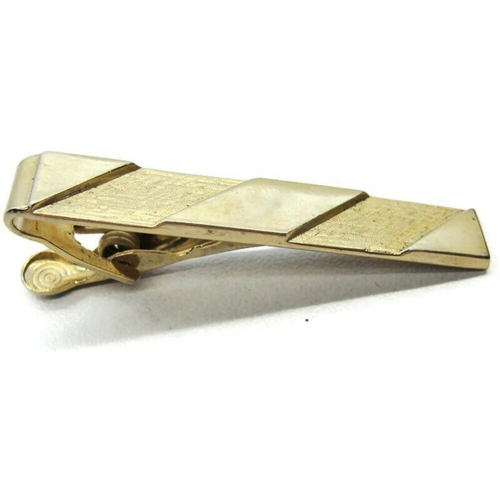 1 3/4" Vintage Foster Neck Tie Clip Silver Tone Textured
